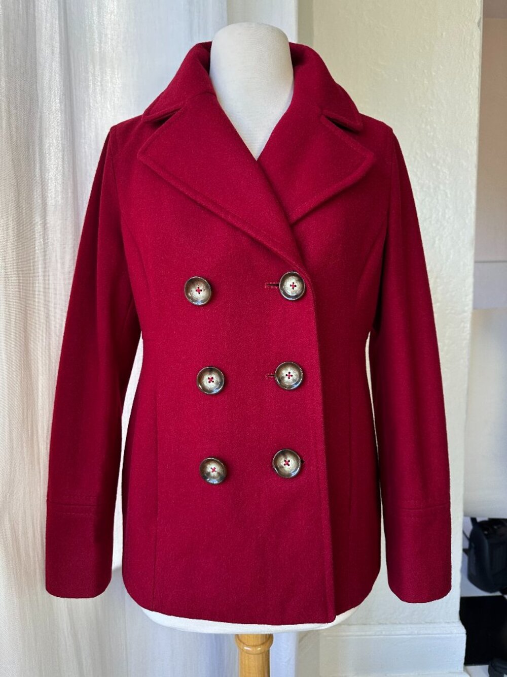 Michael Kors Red Wool Blend Double Breasted Peacoat Women’s S